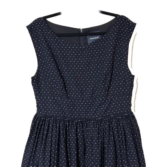 ModCloth Dress Blue Retro Full VNeck Sleeveless Pockets Fit & Flare Maxi Size 14 - Picture 2 of 14